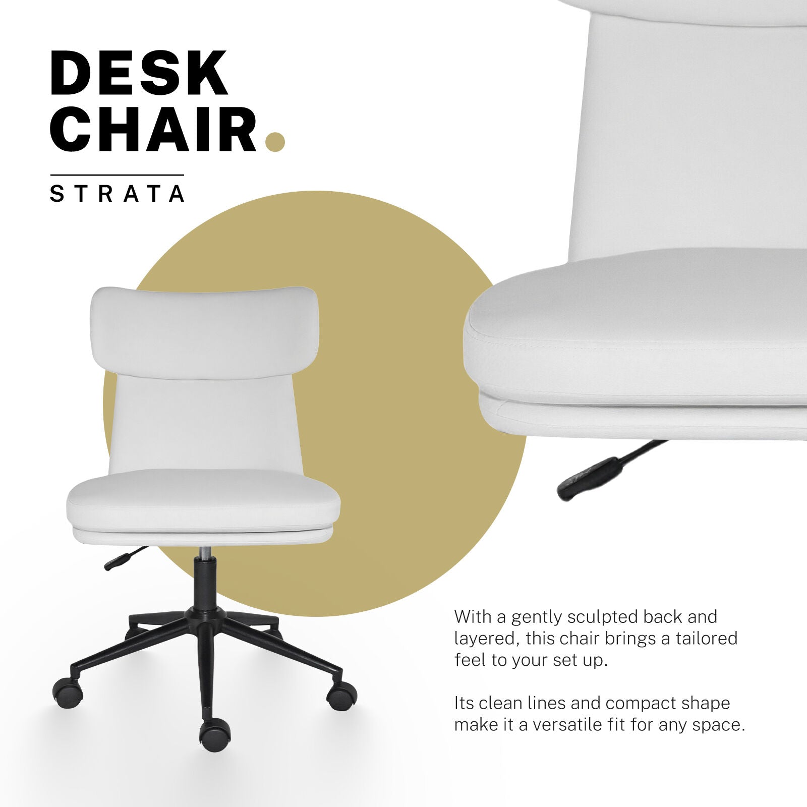 Office Desk Chair - PU Leather Home Office Swivel Chair Computer Seat WHITE - Image 3