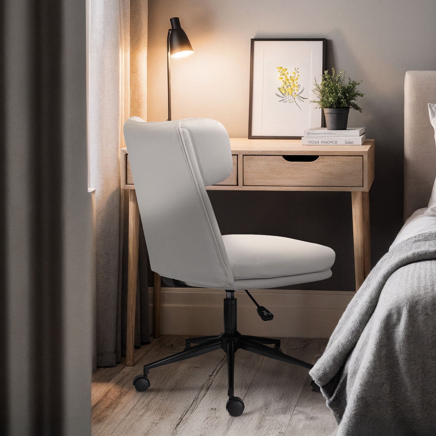 Office Desk Chair - PU Leather Home Office Swivel Chair Computer Seat WHITE - Image 4