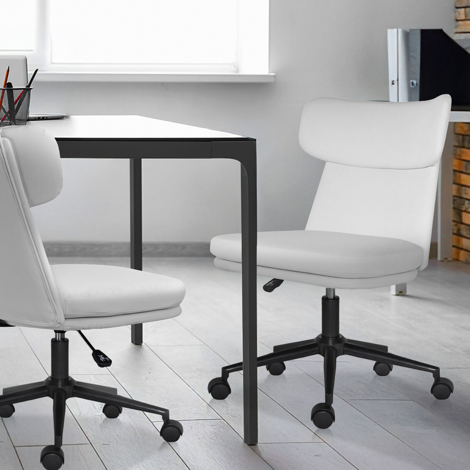 Office Desk Chair - PU Leather Home Office Swivel Chair Computer Seat WHITE - Image 5