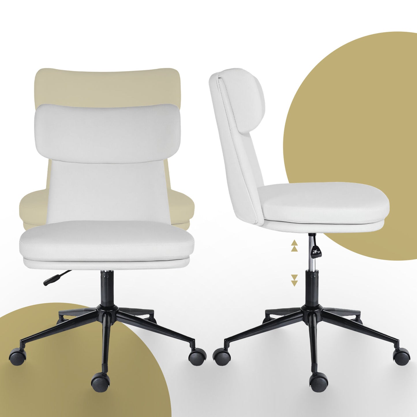 Office Desk Chair - PU Leather Home Office Swivel Chair Computer Seat WHITE - Image 8
