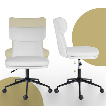 Office Desk Chair - PU Leather Home Office Swivel Chair Computer Seat WHITE - Image 8