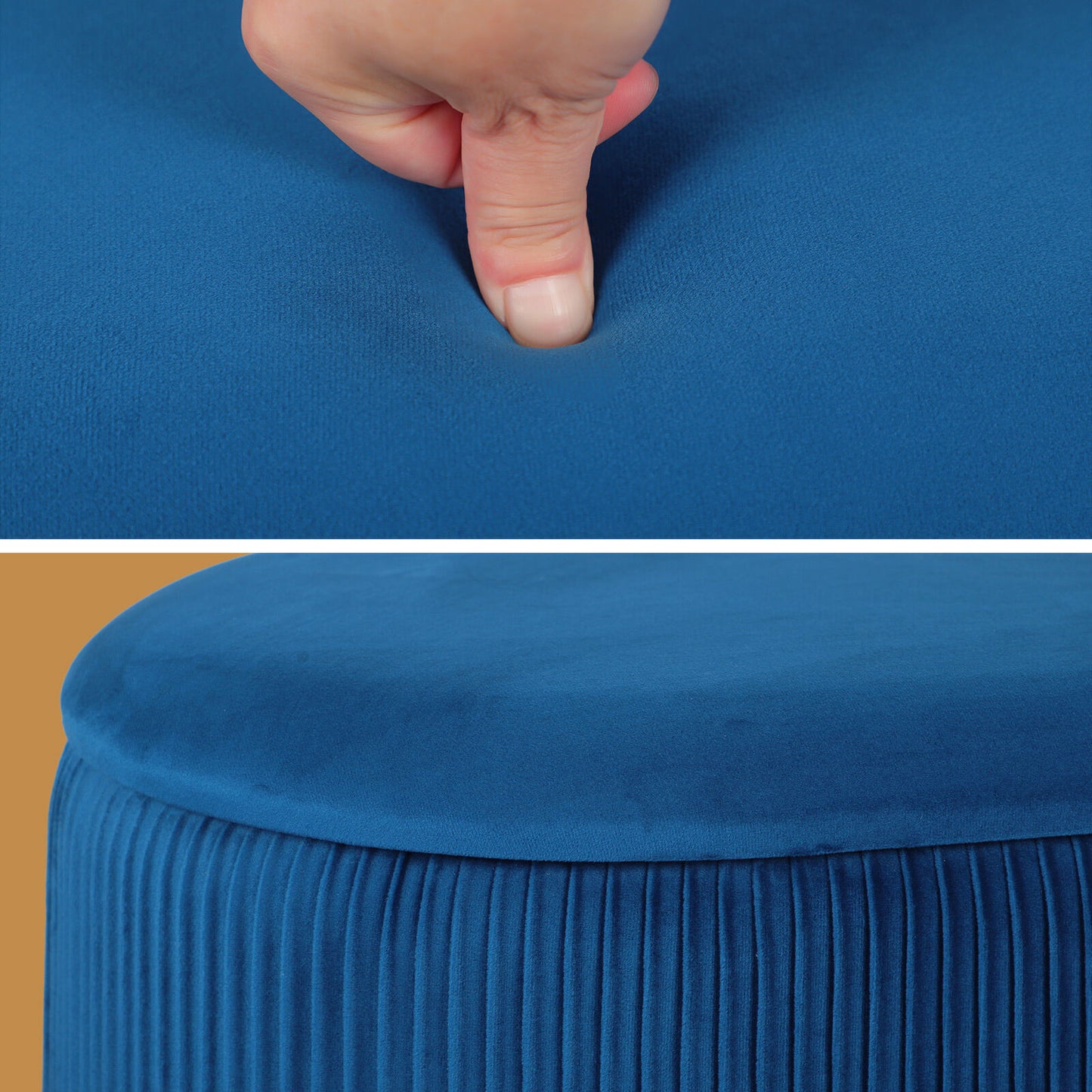 3 Piece Set Storage Ottoman - Blanket Box Velvet Padded Bench Stool FAYE BLUE - Image 7