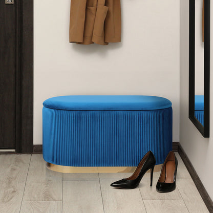 3 Piece Set Storage Ottoman - Blanket Box Velvet Padded Bench Stool FAYE BLUE - Image 9