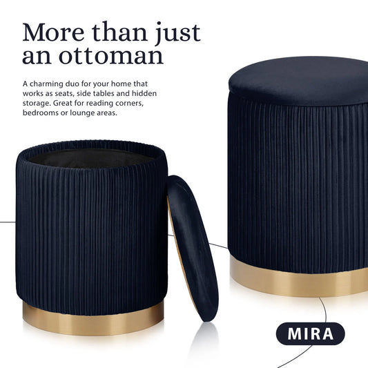 2X Side Table Storage Ottoman - Velvet Stool MIRA Black - Image 3