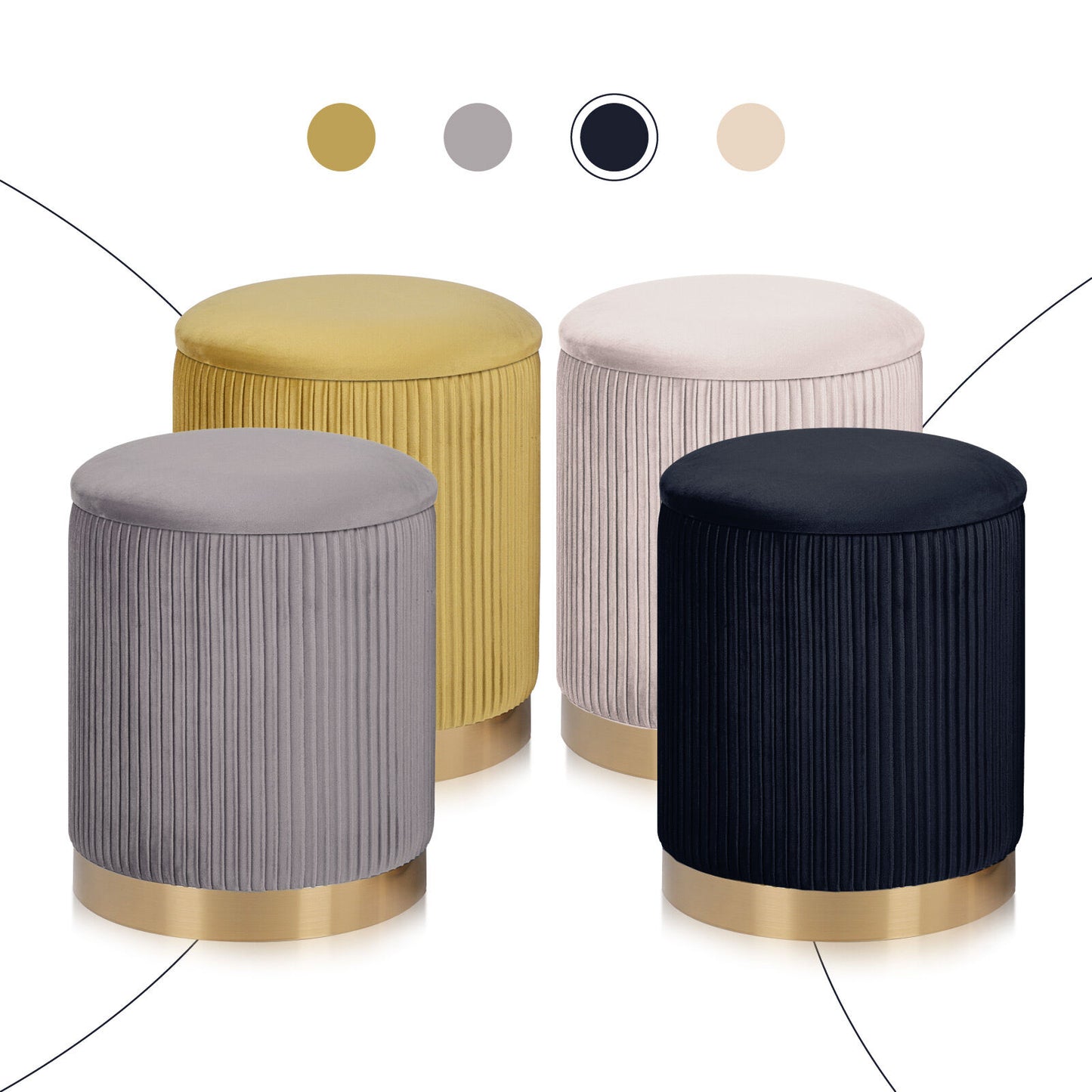 2X Side Table Storage Ottoman - Velvet Stool MIRA Black - Image 4