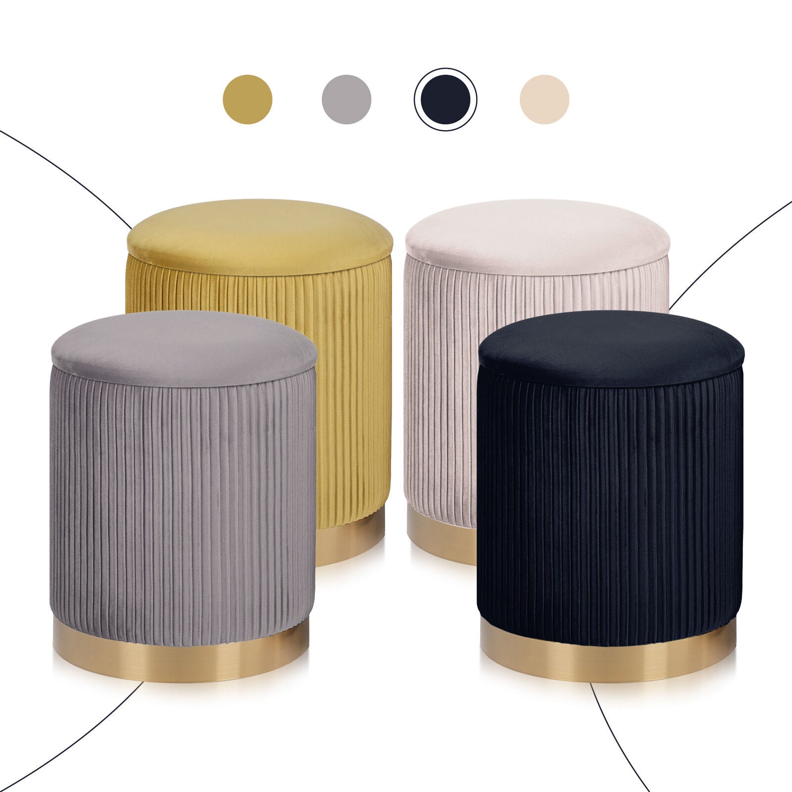2X Side Table Storage Ottoman - Velvet Stool MIRA Black - Image 4