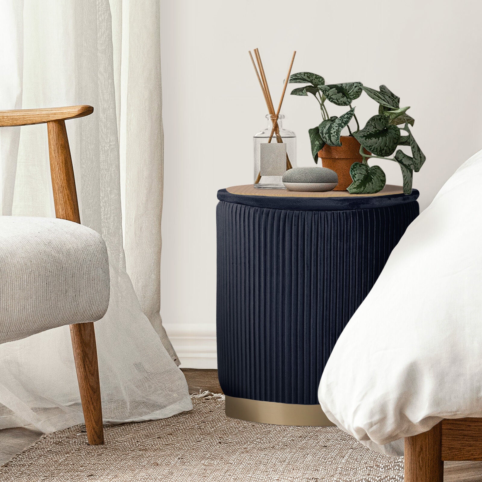 2X Side Table Storage Ottoman - Velvet Stool MIRA Black - Image 8