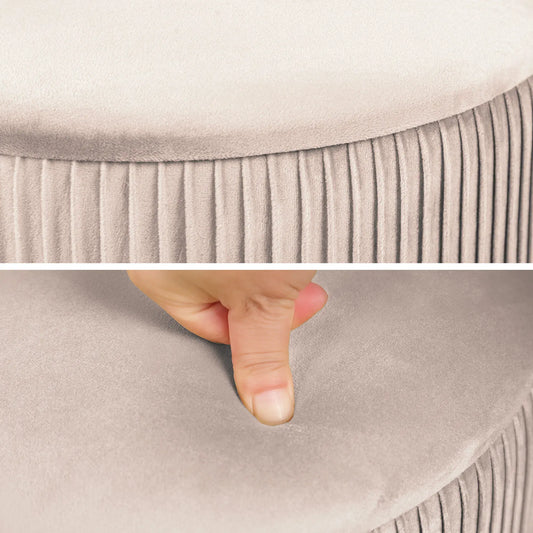2X Side Table Storage Ottoman - Velvet Stool MIRA Cream - Image 8