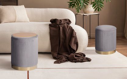 2X Side Table Storage Ottoman - Velvet Stool MIRA Grey - Image 2