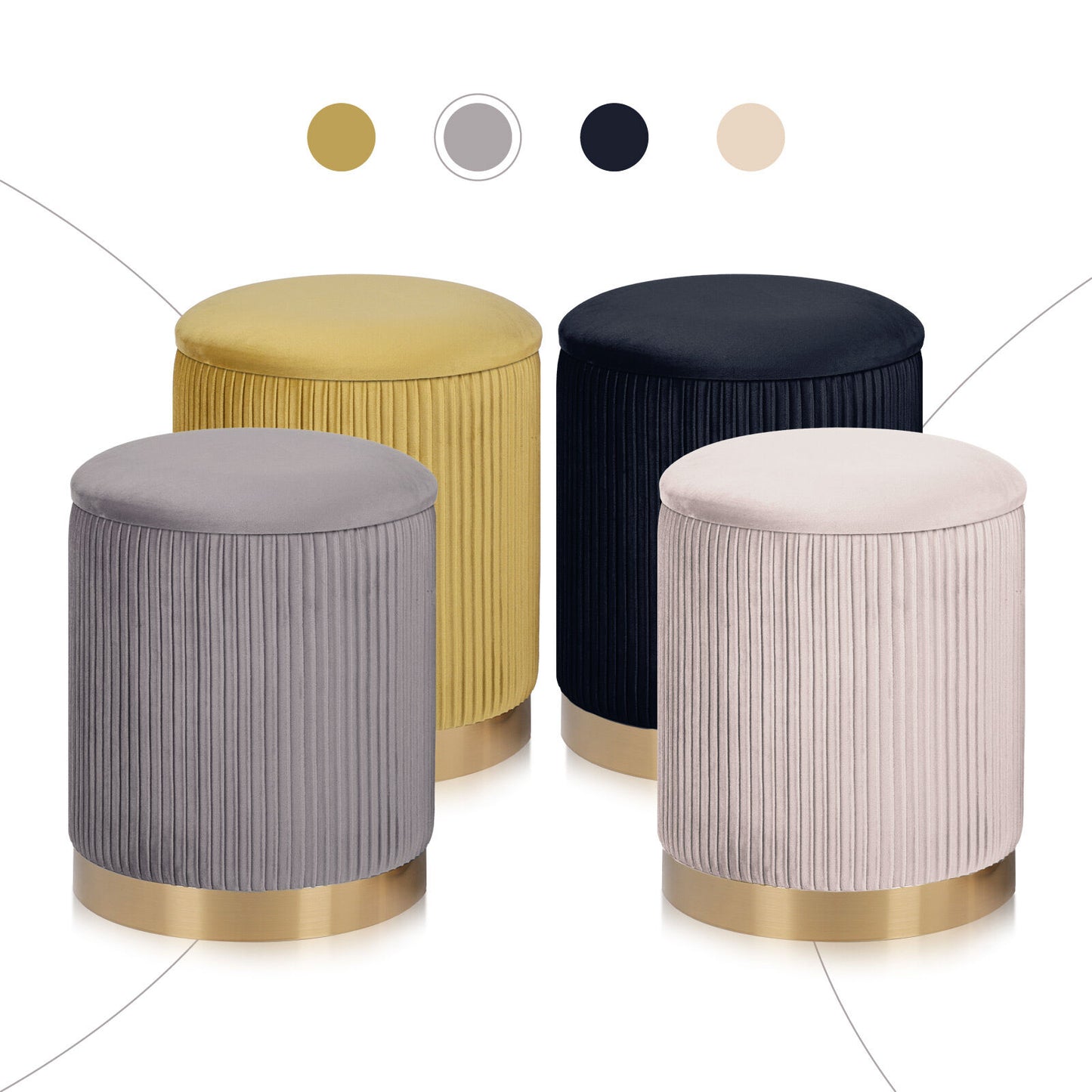 2X Side Table Storage Ottoman - Velvet Stool MIRA Grey - Image 4