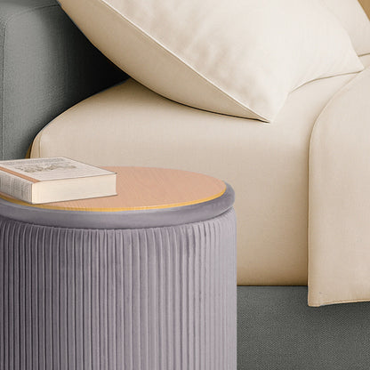 2X Side Table Storage Ottoman - Velvet Stool MIRA Grey - Image 6