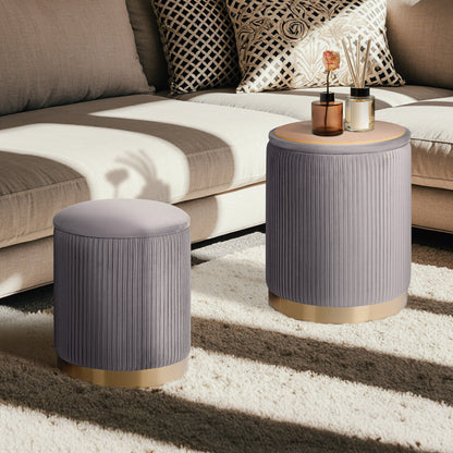 2X Side Table Storage Ottoman - Velvet Stool MIRA Grey - Image 7