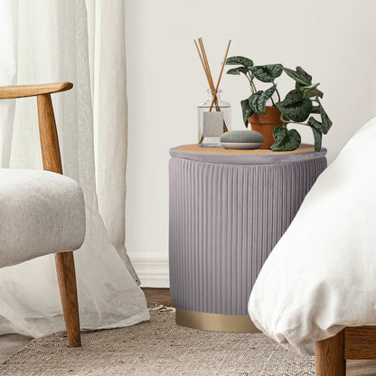 2X Side Table Storage Ottoman - Velvet Stool MIRA Grey - Image 9