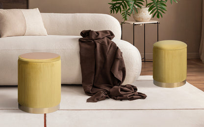 2X Side Table Storage Ottoman - Velvet Stool MIRA Mustard - Image 2