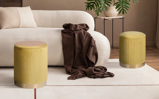 2X Side Table Storage Ottoman - Velvet Stool MIRA Mustard - Image 2