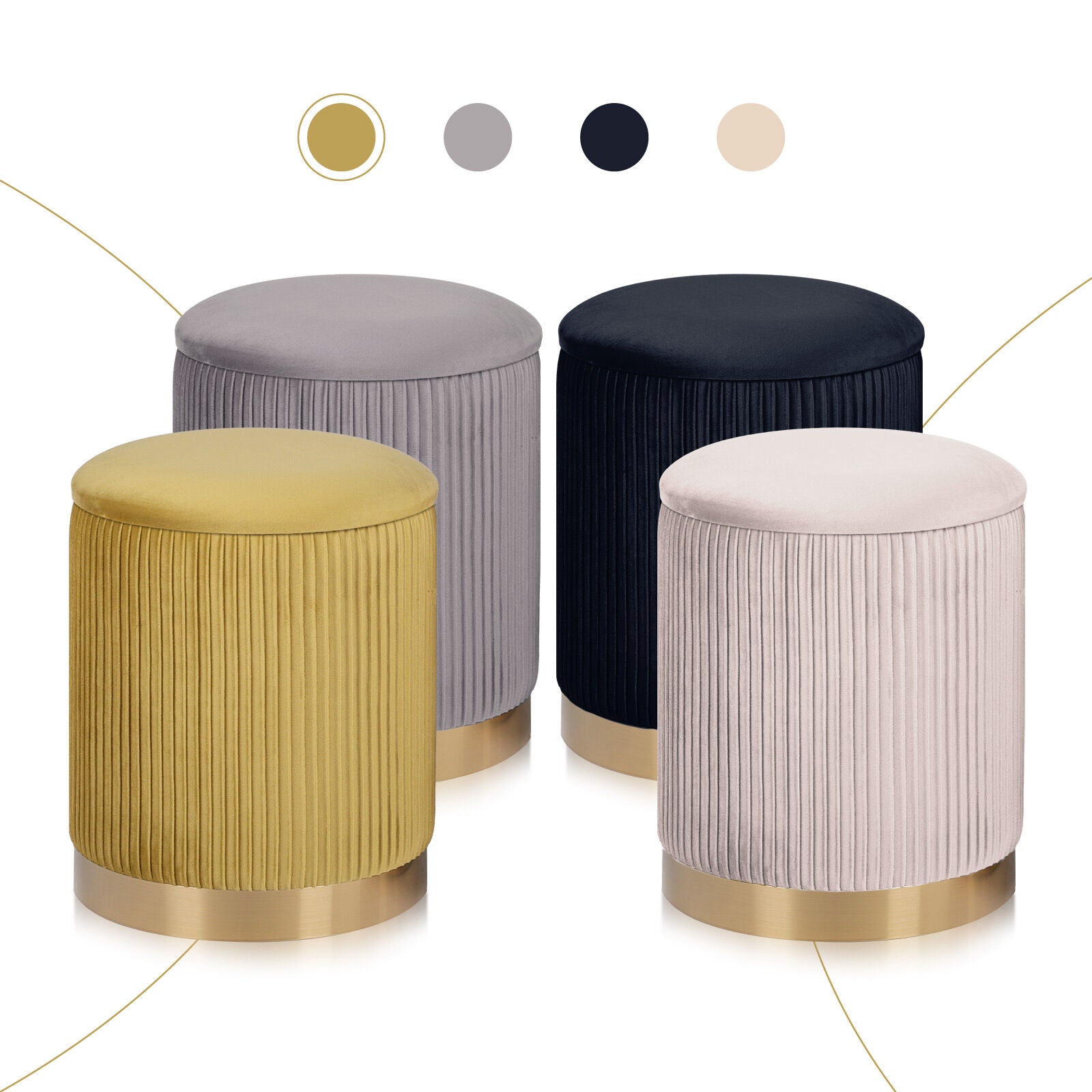 2X Side Table Storage Ottoman - Velvet Stool MIRA Mustard - Image 4