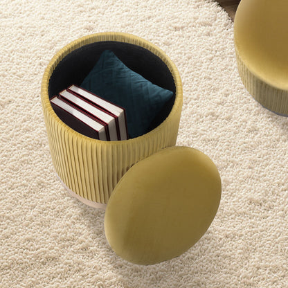 2X Side Table Storage Ottoman - Velvet Stool MIRA Mustard - Image 5
