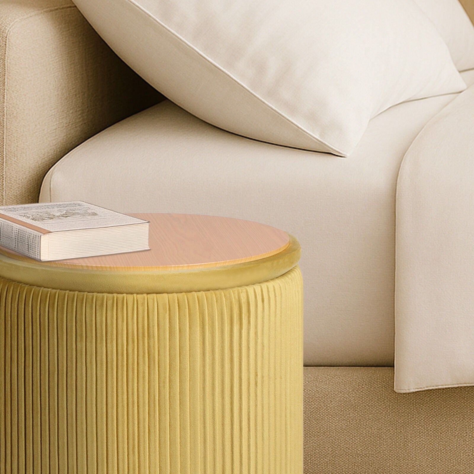 2X Side Table Storage Ottoman - Velvet Stool MIRA Mustard - Image 6