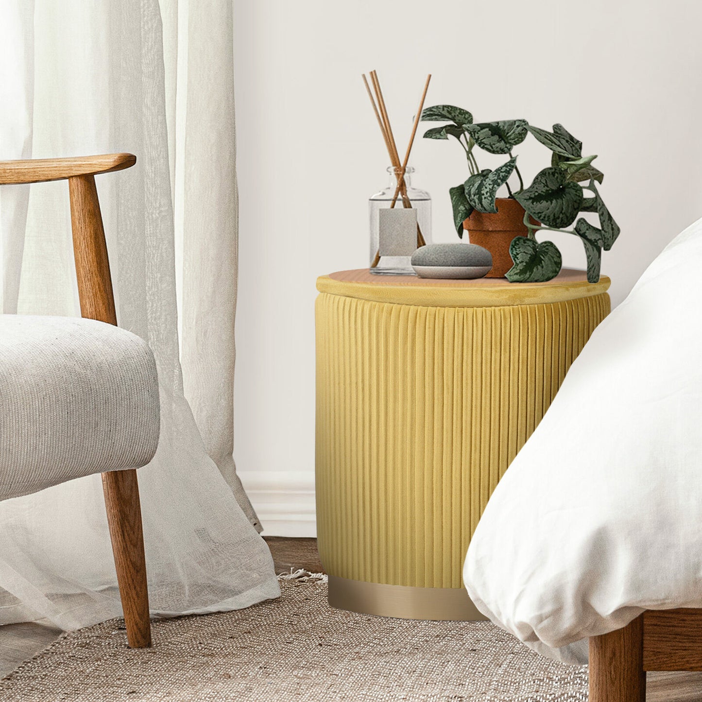 2X Side Table Storage Ottoman - Velvet Stool MIRA Mustard - Image 9
