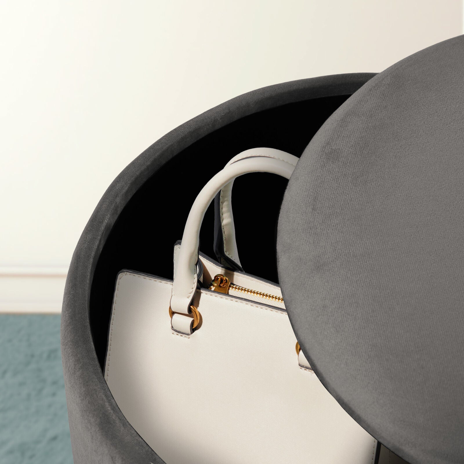 2X Side Table Storage Ottoman - Velvet Padded Stool Vanity Footstool REMI GREY - Image 8