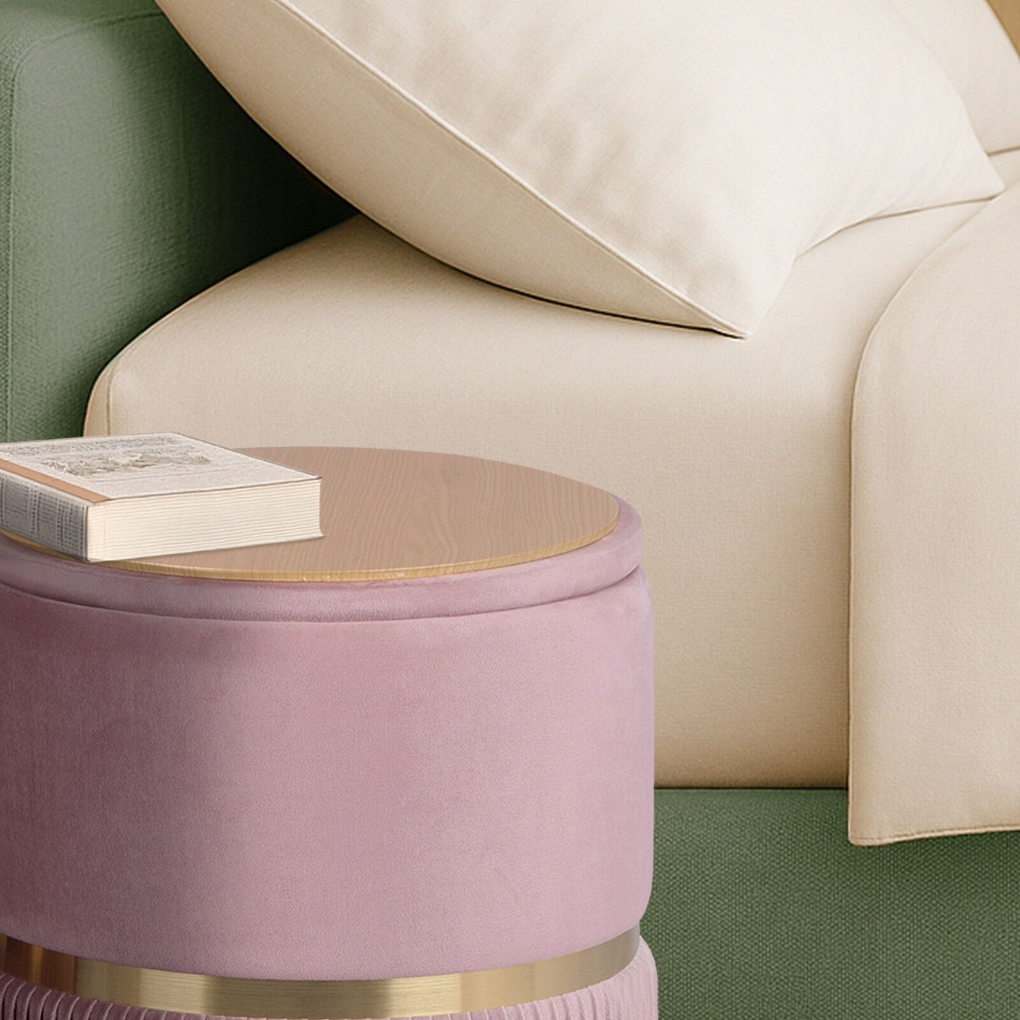 2X Side Table Storage Ottoman - Velvet Padded Stool Vanity Footstool REMI Pink - Image 5