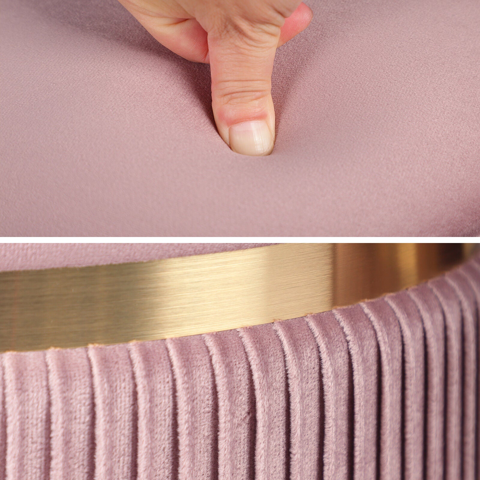 2X Side Table Storage Ottoman - Velvet Padded Stool Vanity Footstool REMI Pink - Image 7