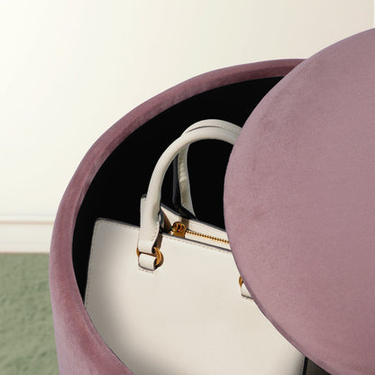 2X Side Table Storage Ottoman - Velvet Padded Stool Vanity Footstool REMI Pink - Image 9