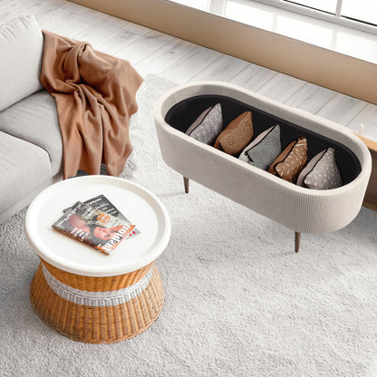 Coffee Table Storage Ottoman - Corduroy Padded Blanket Box Bench ESME CREAM - Image 5
