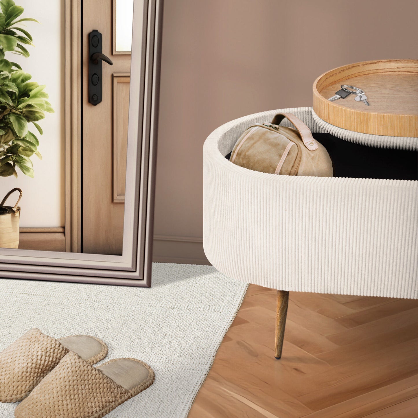 Coffee Table Storage Ottoman - Corduroy Padded Blanket Box Bench ESME CREAM - Image 8