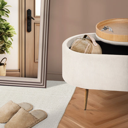 Coffee Table Storage Ottoman - Corduroy Padded Blanket Box Bench ESME CREAM - Image 8