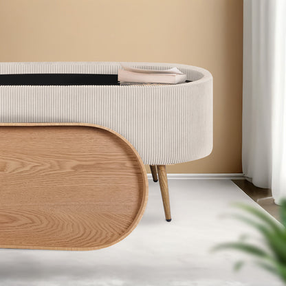 Coffee Table Storage Ottoman - Corduroy Padded Blanket Box Bench ESME CREAM - Image 9