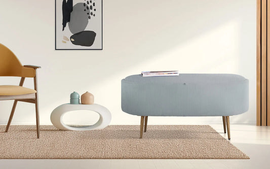 Coffee Table Storage Ottoman - Corduroy Padded Blanket Box Bench ESME - DUSTY BLUE - Image 2