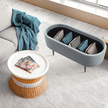 Coffee Table Storage Ottoman - Corduroy Padded Blanket Box Bench ESME - DUSTY BLUE - Image 5