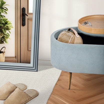 Coffee Table Storage Ottoman - Corduroy Padded Blanket Box Bench ESME - DUSTY BLUE - Image 7