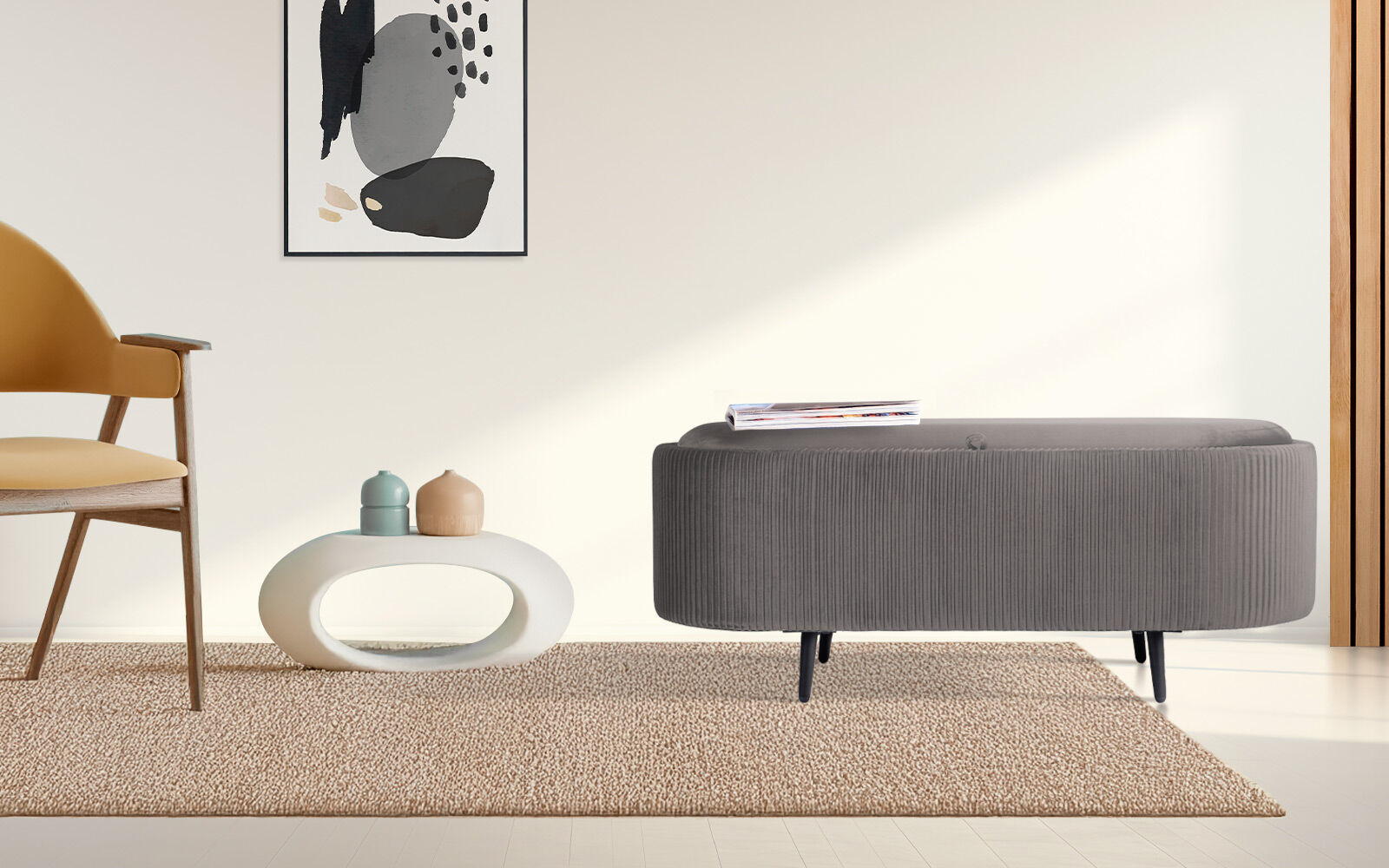 Coffee Table Storage Ottoman - Velvet Padded Blanket Box Bench IRENE GREY - Image 2