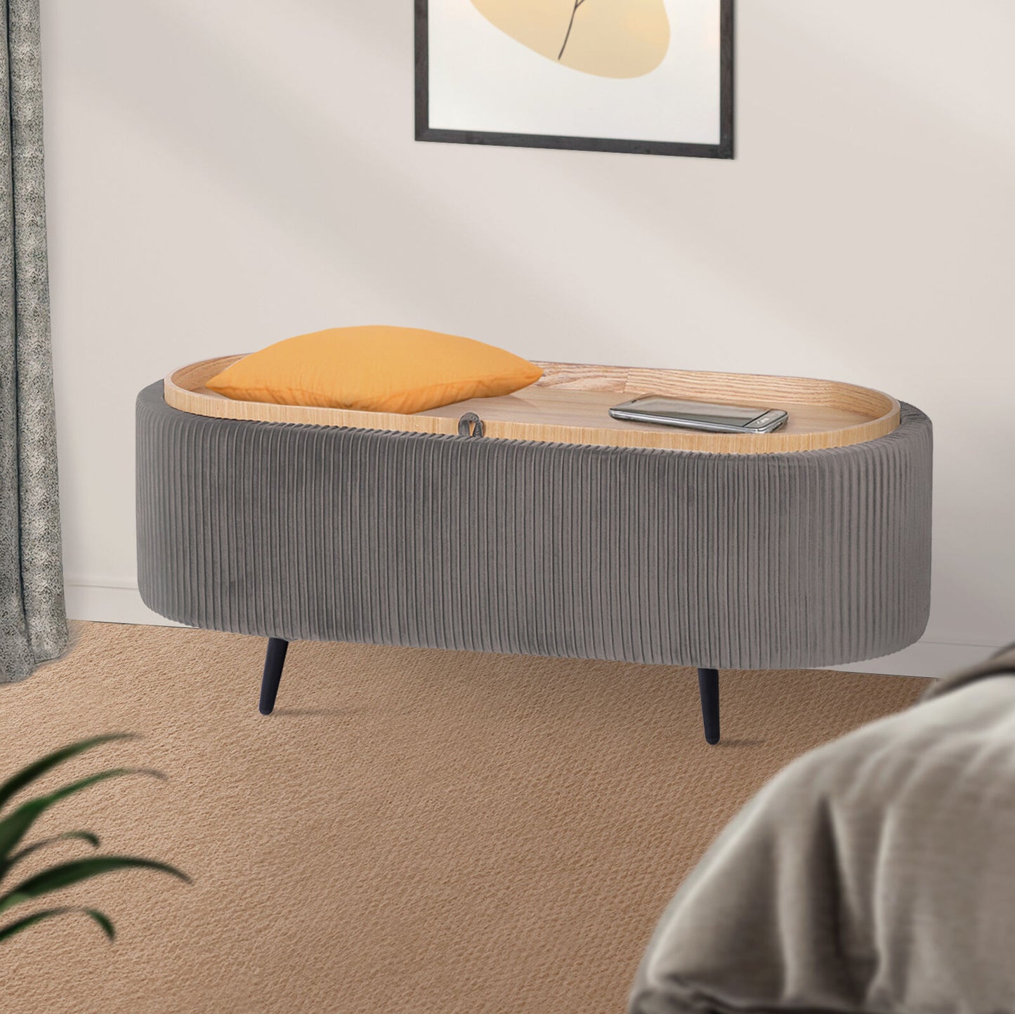 Coffee Table Storage Ottoman - Velvet Padded Blanket Box Bench IRENE GREY - Image 7