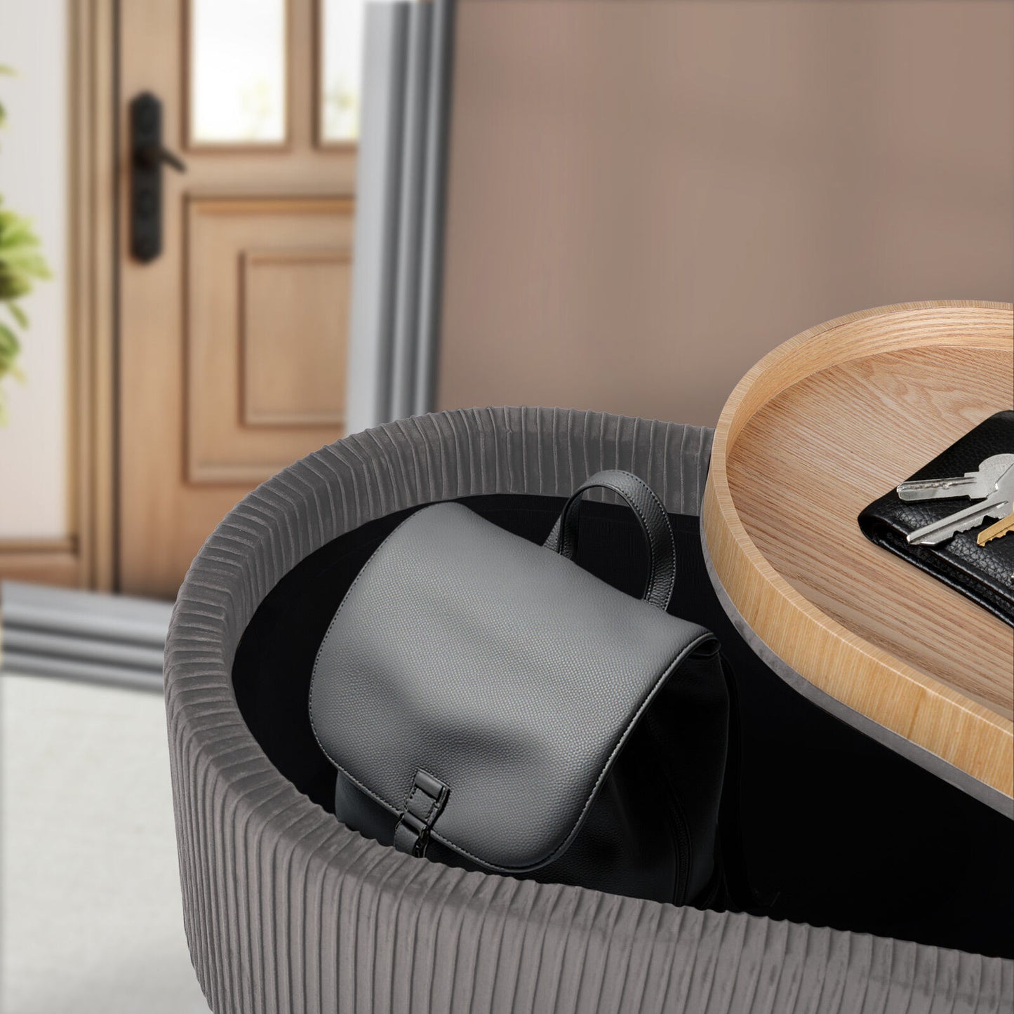 Coffee Table Storage Ottoman - Velvet Padded Blanket Box Bench IRENE GREY - Image 8