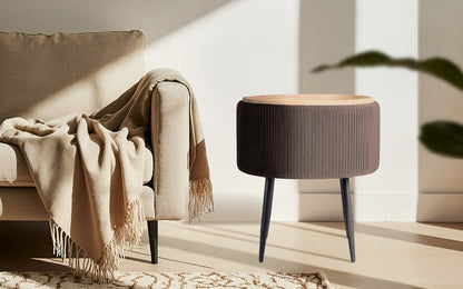 Side Table Storage Ottoman - Velvet Padded Stool Vanity Footstool CLEO BROWN - Image 2