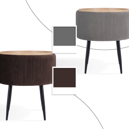 Side Table Storage Ottoman - Velvet Padded Stool Vanity Footstool CLEO BROWN - Image 4