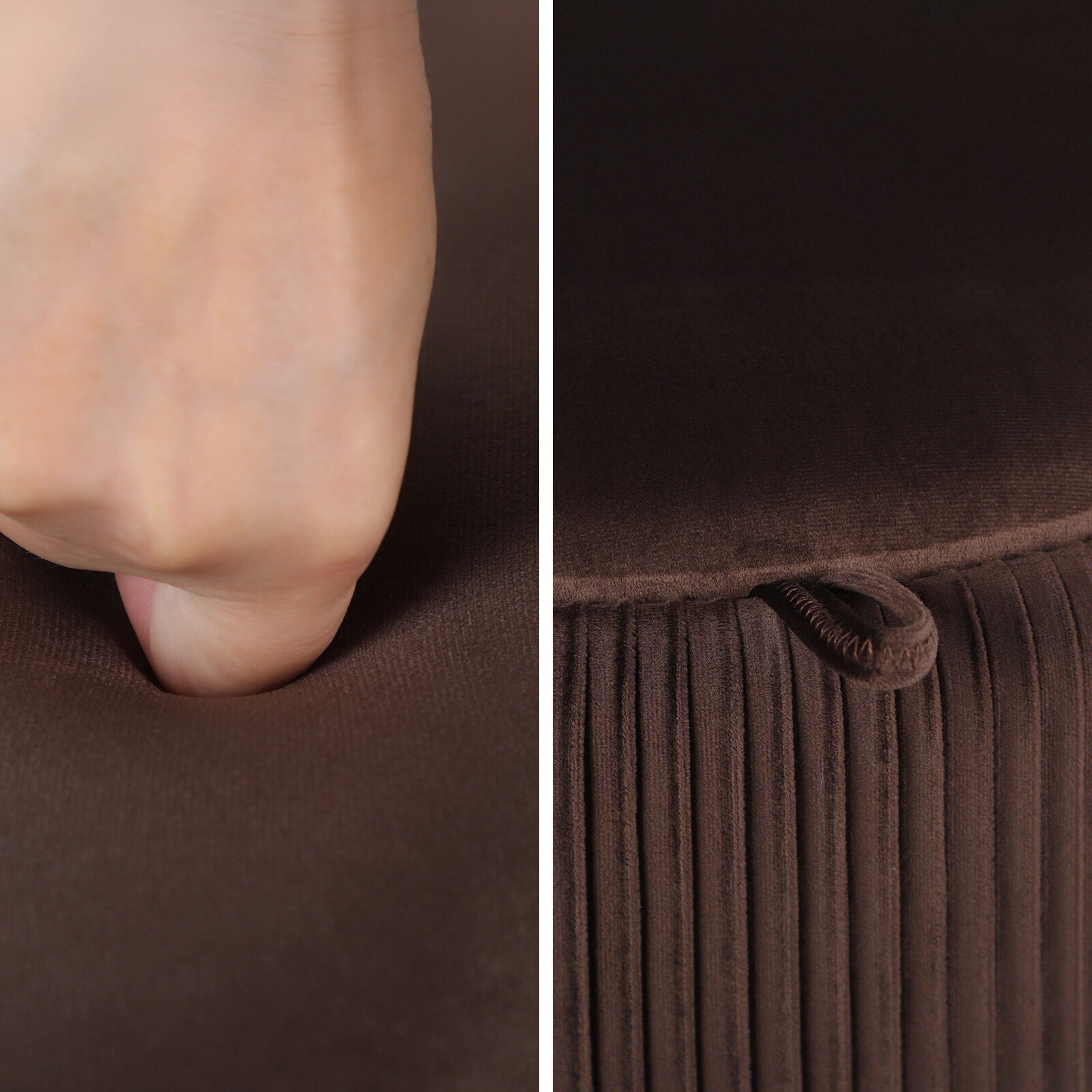 Side Table Storage Ottoman - Velvet Padded Stool Vanity Footstool CLEO BROWN - Image 8