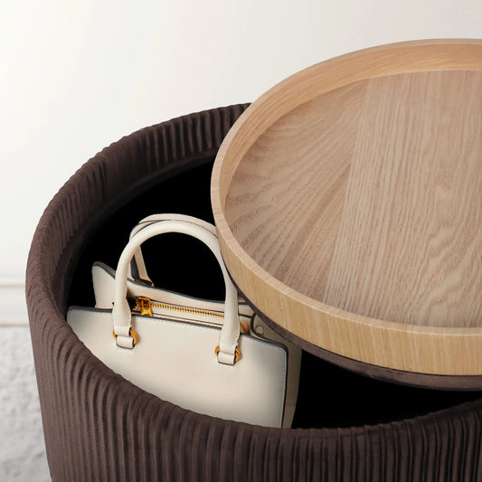 Side Table Storage Ottoman - Velvet Padded Stool Vanity Footstool CLEO BROWN - Image 9