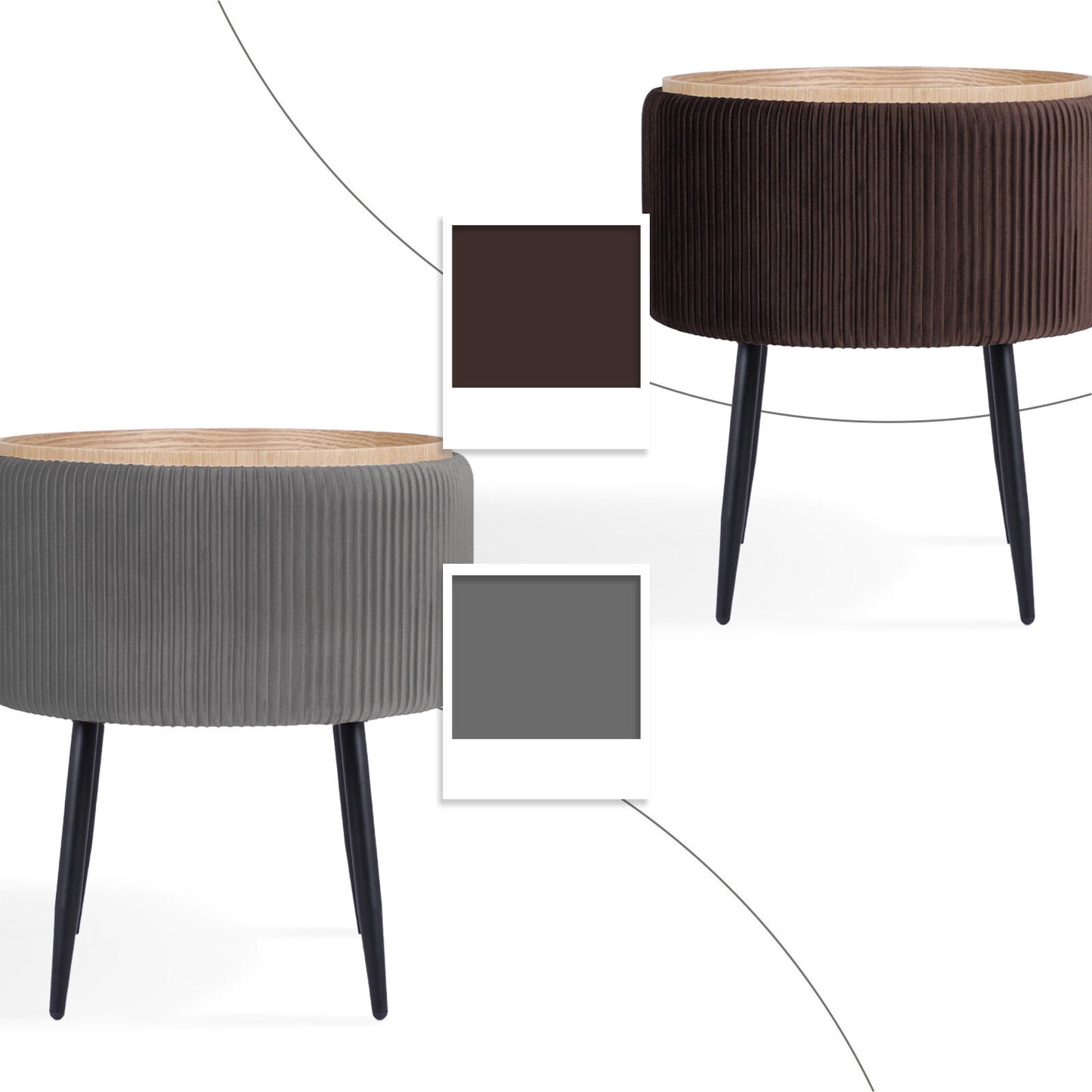 Side Table Storage Ottoman - Velvet Padded Stool Vanity Footstool CLEO GREY - Image 4