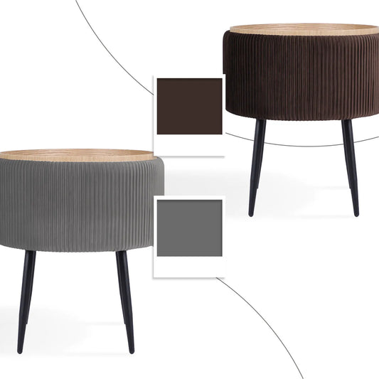 Side Table Storage Ottoman - Velvet Padded Stool Vanity Footstool CLEO GREY - Image 4