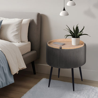 Side Table Storage Ottoman - Velvet Padded Stool Vanity Footstool CLEO GREY - Image 6