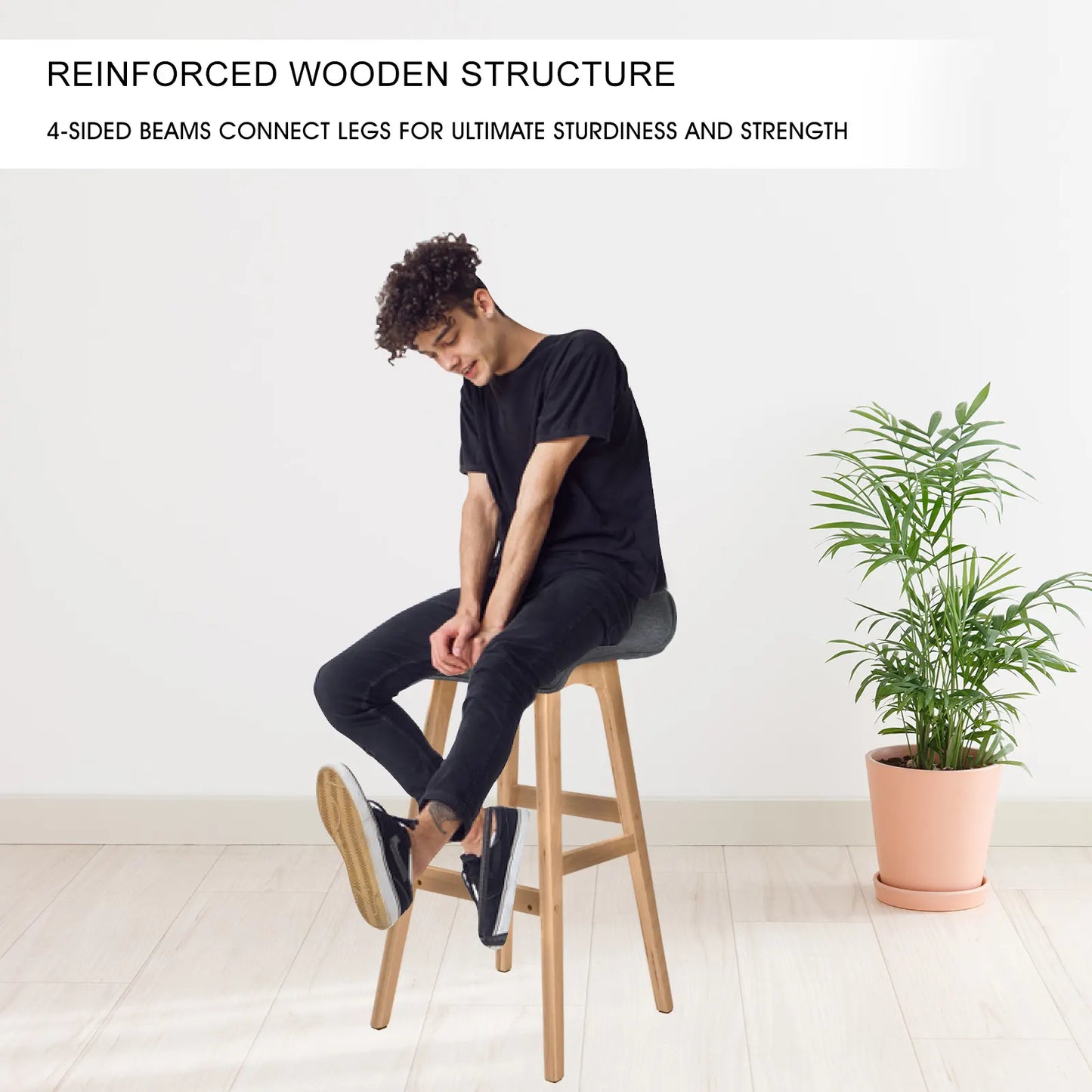 4X Wooden Bar Stool Dining Chair Fabric SOPHIA 74cm GREY - Image 7