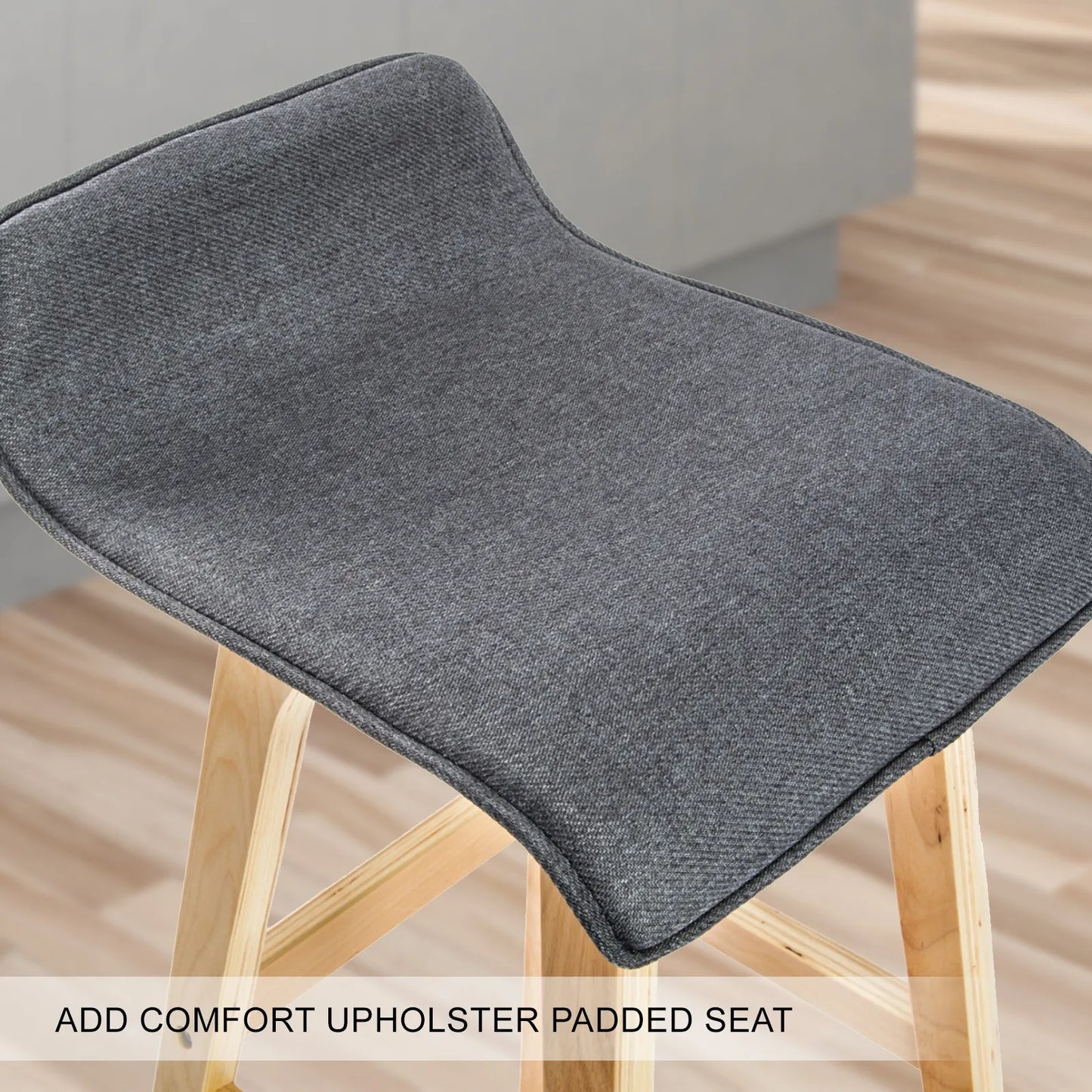 4X Wooden Bar Stool Dining Chair Fabric SOPHIA 74cm GREY - Image 9