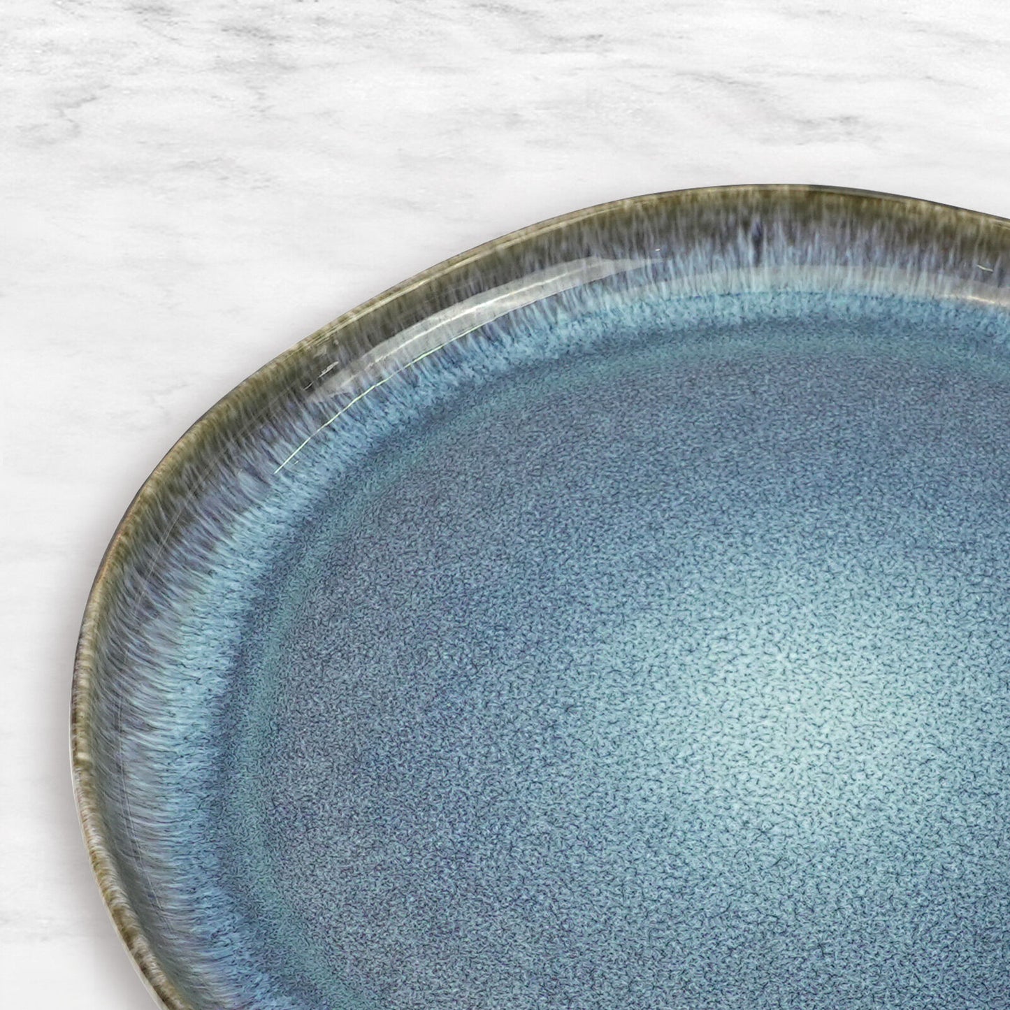 3 Pieces Reactive Glazed Ceramic Organic Fine Dinner Set with Plate and Bowl EARTHY AQUA - Image 3