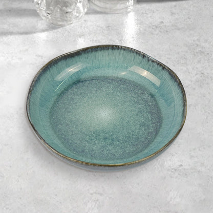 3 Pieces Reactive Glazed Ceramic Organic Fine Dinner Set with Plate and Bowl EARTHY AQUA - Image 5