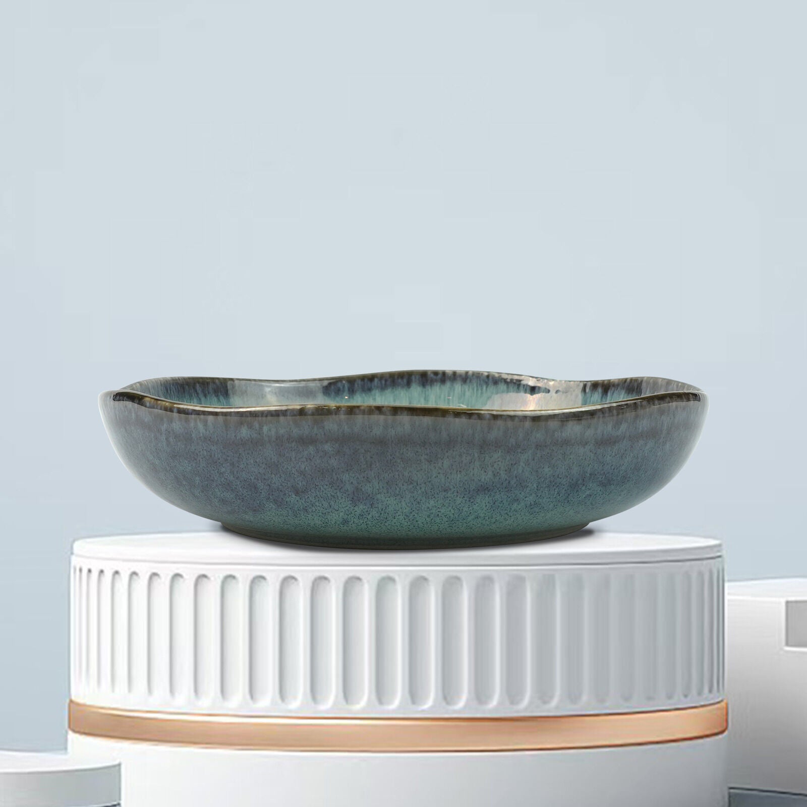 3 Pieces Reactive Glazed Ceramic Organic Fine Dinner Set with Plate and Bowl EARTHY AQUA - Image 6