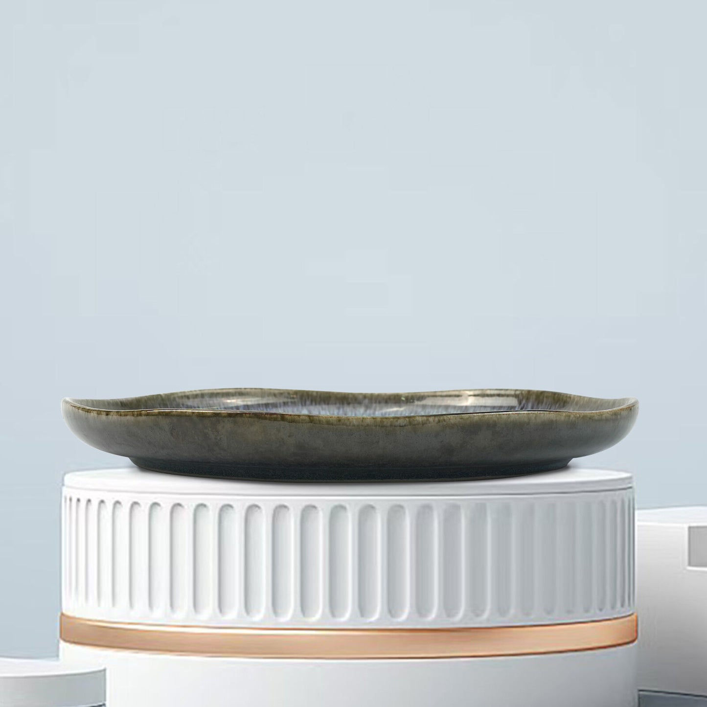 3 Pieces Reactive Glazed Ceramic Organic Fine Dinner Set with Plate and Bowl EARTHY AQUA - Image 7
